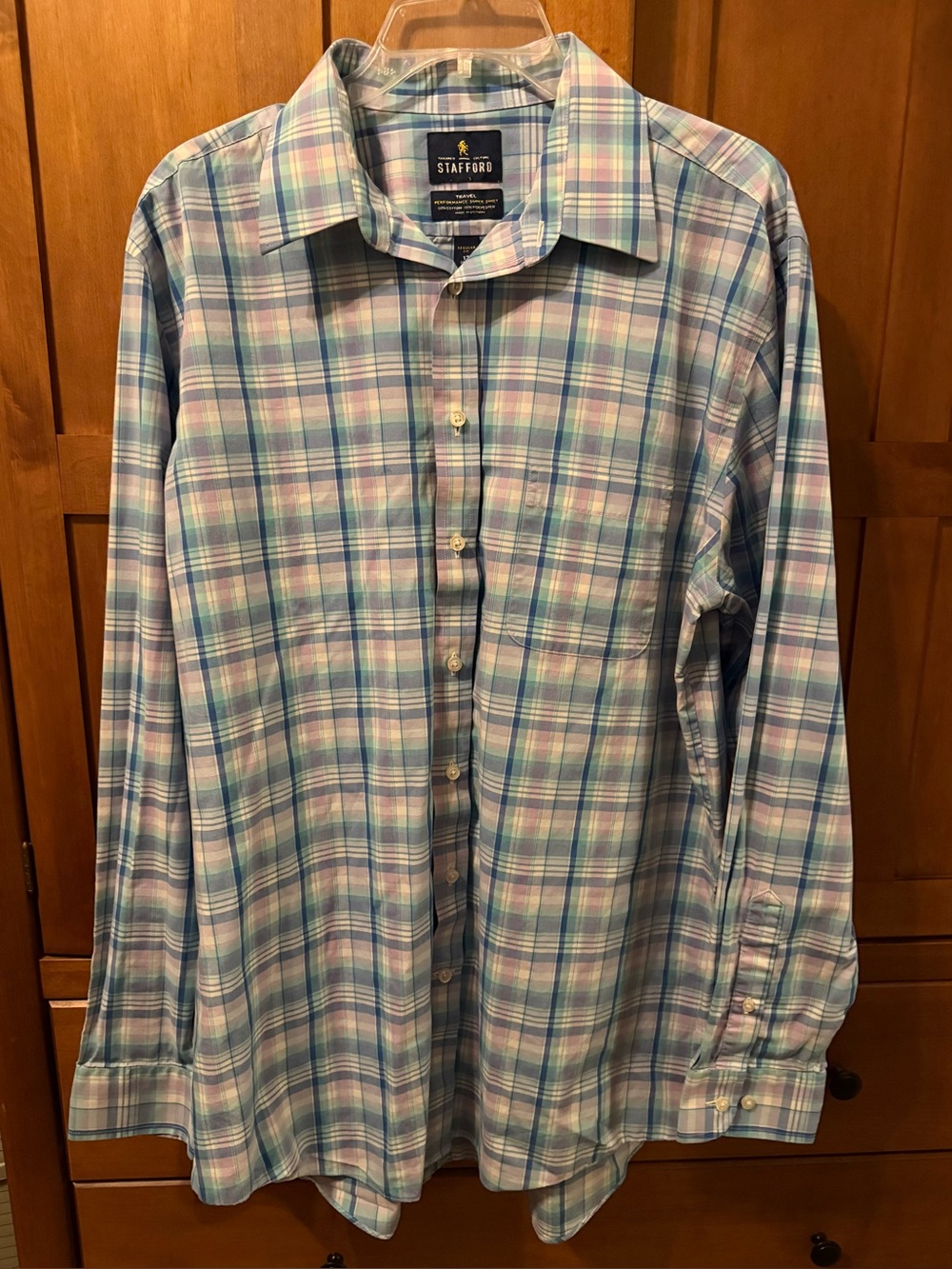 Stafford Travel Performance Super Shirt Plaid Button-Down | Men's Size 17 36/37
